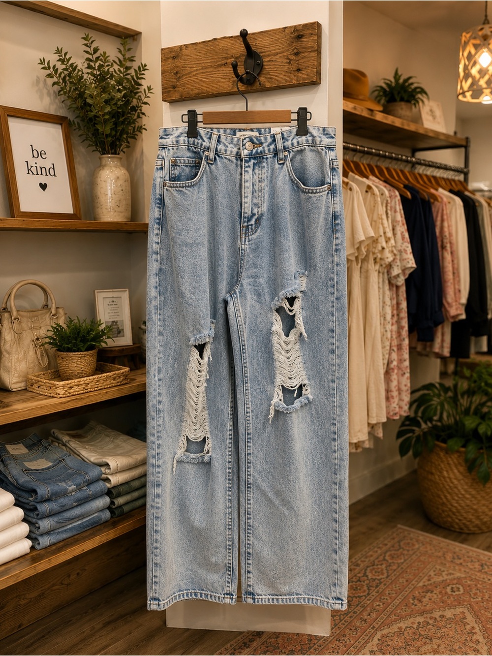 Light Wash Distressed Wide Leg Jeans High Rise Size Approx. 28 NWOT